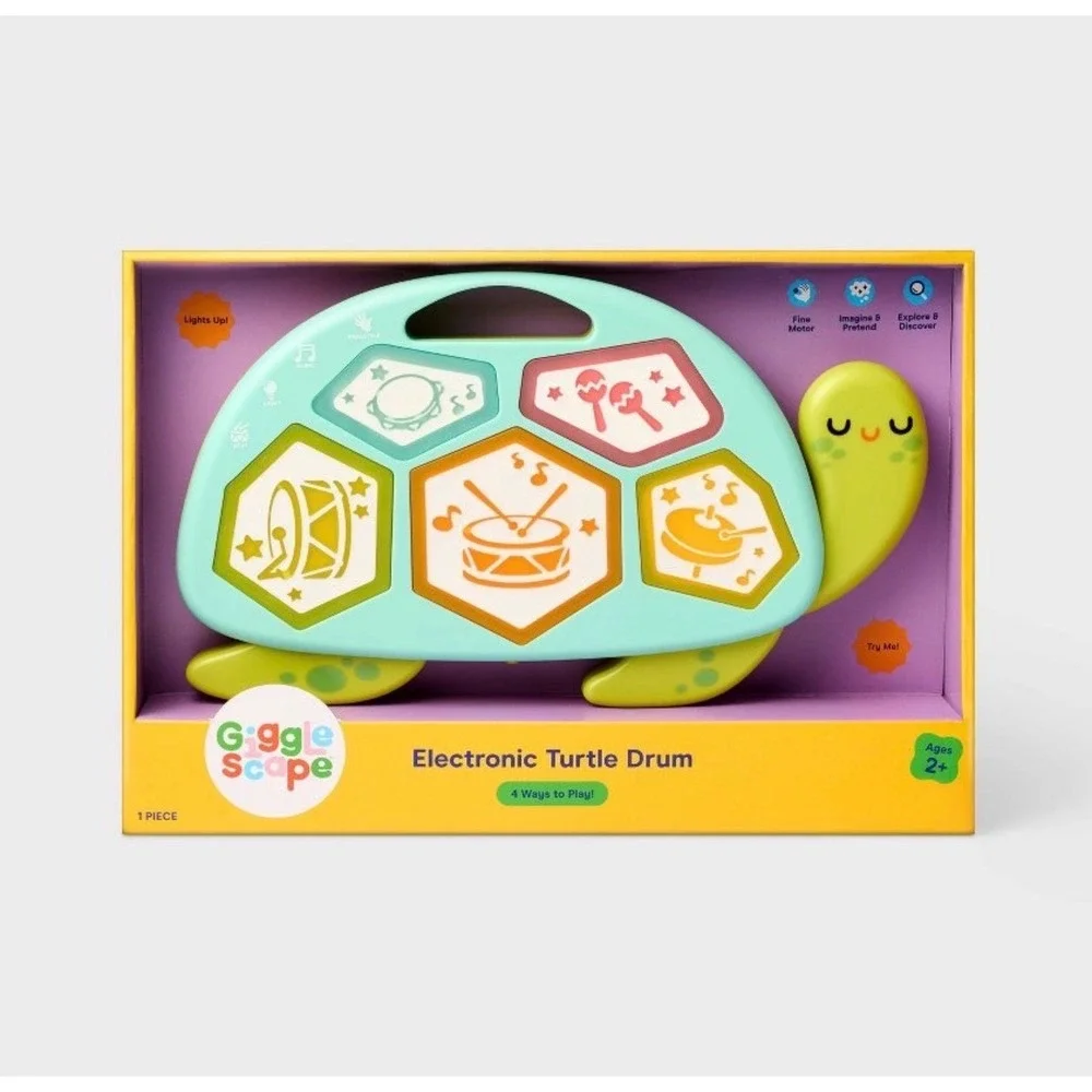 Gigglescape Electronic Turtle Drum Toddler Musical Toy Light Up Percussion